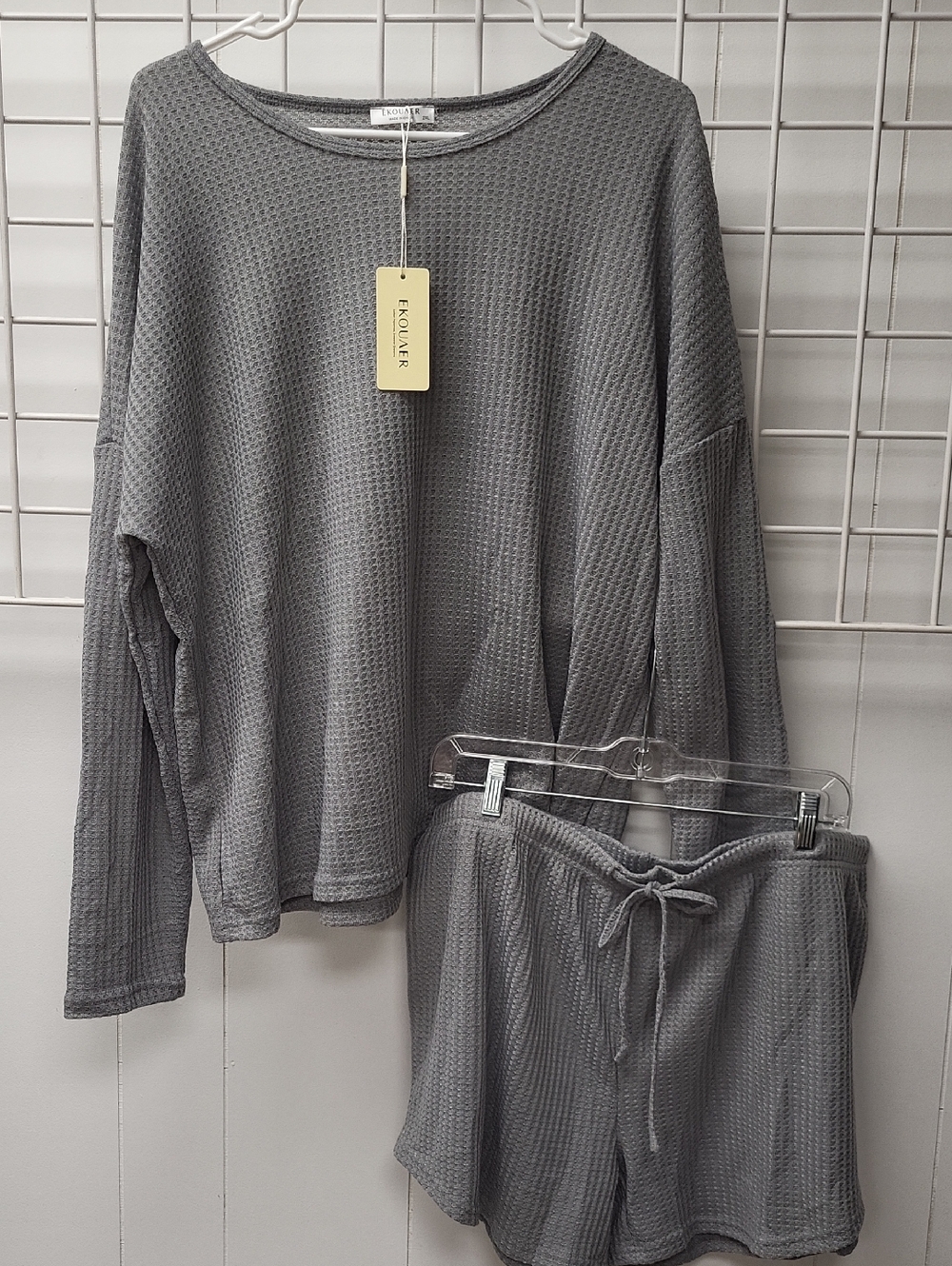 NWT, Cozy Waffle Knit Lounge Set - Gray, SIZE 2XL